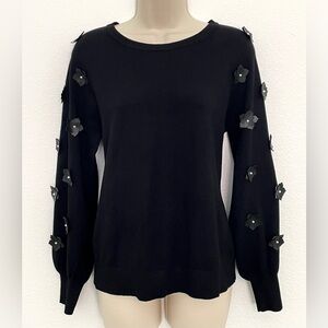 Sioni Black Sweater with Floral Accents
